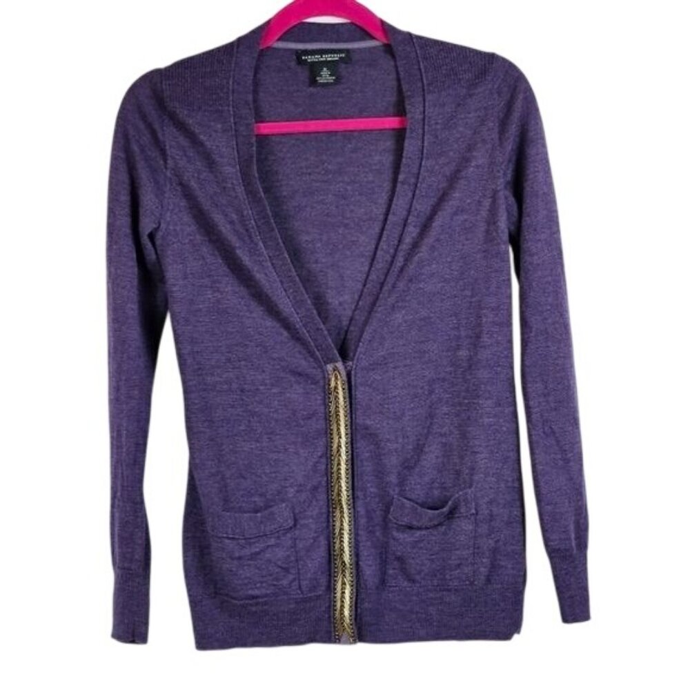 Banana Republic Extra Fine Merino Cardigan M Purple‎ Bead Detail Pockets Artsy